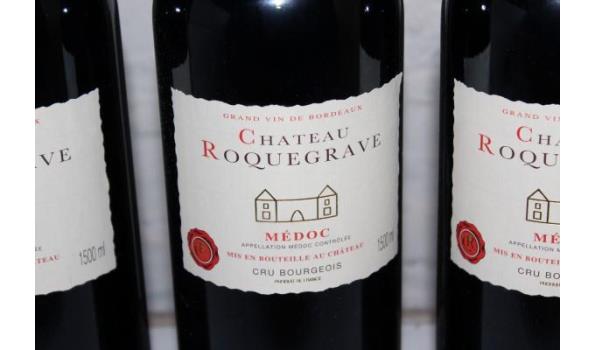 3 flessen à 1,5l rode wijn, chateau Roquegrave, Médoc, 2016